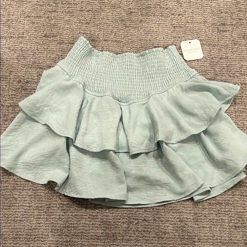 Altar'd State Sage Green Tiered Mini Skirt M